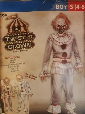 Twisted Clown Costume in White and Red for Kids